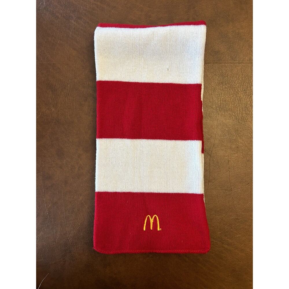 Vintage McDonald’s Golden Arches Long Scarf Red And White Striped Unisex - Picture 2 of 4